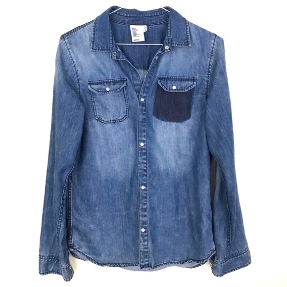 USA American flag denim blue jean button up shirt - Picture 2 of 5
